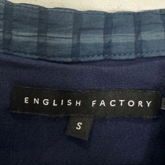 ENGLISH FACTORY Gingham Tiered Midi Dress with Bow Tie Sleeves in blue - Picture 8 of 8